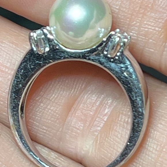 Vintage Sterling Silver Genuine  Pearl CZ Ring size 6.5 - Picture 7 of 10